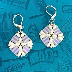 Handmade White Iridescent Silver Czech Glass Bead Earrings